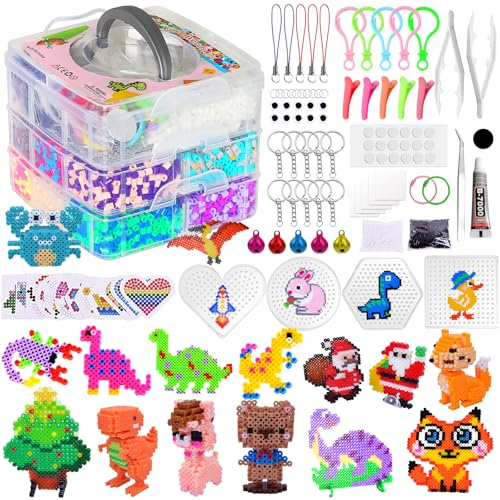 UCAMP Juego de Cuentas para Planchar,11500 Abalorios Fusibles(5mm),Beads Kit Completo con un Caja de Almacenamiento,Cuentas de Hierro Fusibles,DIY Manualidad con Papel de Planchado y Otros Accesorios