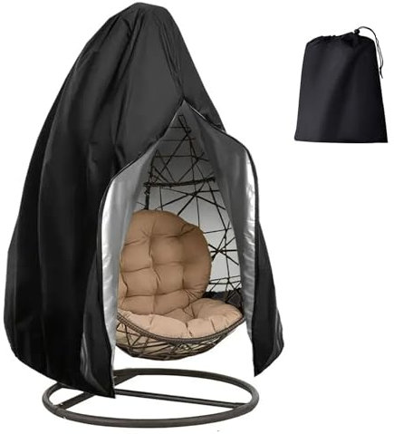 Egg Chair Cover Waterproof, Patio Hanging Chair Cover, Outdoor Single Seat Swing Egg Chair Cover with Zipper, 210D Heavy Duty Veranda Garden Large Cover for Egg Chair on stand 190 * 115cm, Black