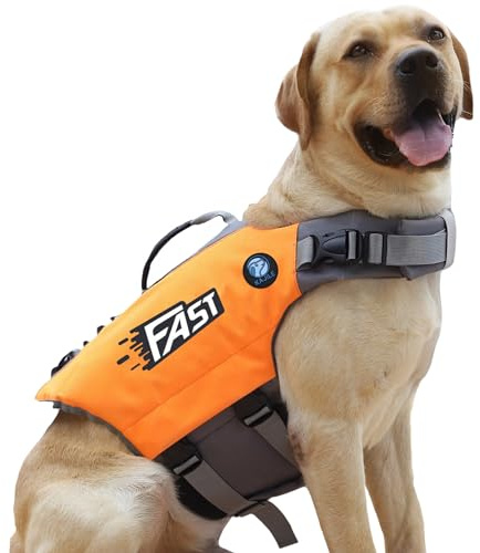 KAJILE Leuchtende Verstellbare Hunde-Schwimmweste,Tier-Badeanzug,Orange,L