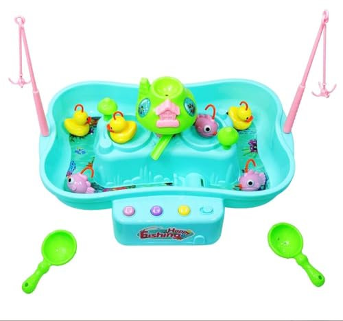 PNJB Fishing Master Hook A Duck, Stocking Filler Game Toy, Fishing Game Toy Set, Music Water Table Floating Fish And Ducks With Swirl Water Pond And Fishing Pole, Playset