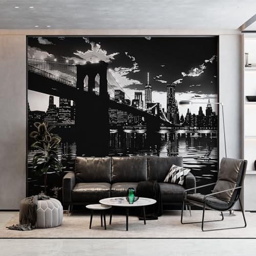 Wall Mural Black and White Wallpaper Black and White New York City & Klimt Bridge Photo Wall, Art Murals Living Room Bedroom Tv Office Restaurant Murals Home Decoration 200 x 140 cm (WxH) Mural
