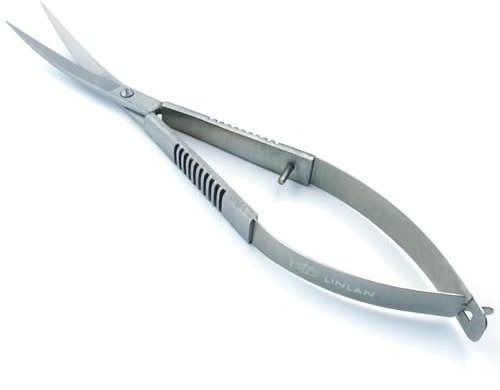 LINLAN Aquatic Plant Spring Scissors for Precise Trimming, Stainless Steel with Top Rebound Feel, Ideal for Aquatic Ferns and Microsorum Pteropus in Planted Tanks (Curved-Silver)