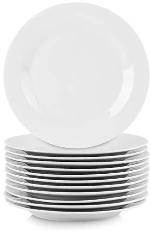 Elama 10.5 Inch Professional Kitchen 12 Piece Porcelain Dinnerware/Tableware Set (Round Dinner Plate White)