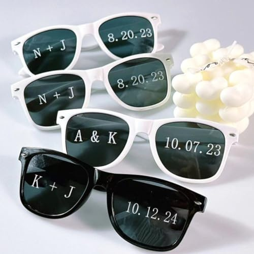 mxn Personalisierbare Sonnenbrillen-Aufkleber, individuelle Namen, Initialen und Datum, Vinyl-Aufkleber, Hochzeit, Junggesellinnenabschied, Braut