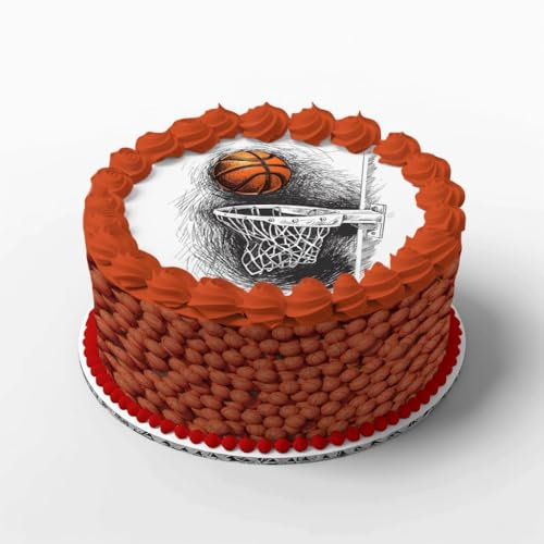 Tortendeko-Set Basketball Bestehend aus 4 Tortenbändern und 1 Tortenaufleger aus Fondant Tortenbänder und Tortenaufleger essbar Essbare Tortendeko Geburtstagstorte, Fußball, Fussballtorte