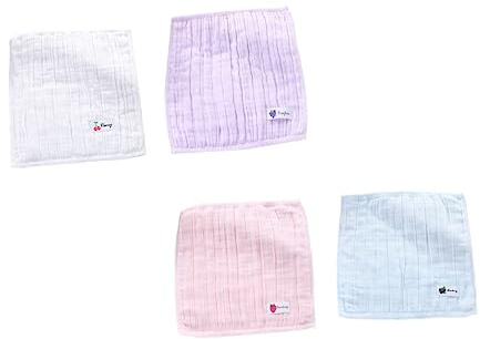 RORPOIR 4 Stück-pack Quadratische Kinderwaschlappen aus Mull 25x25cm Weich und Hautfreundlich Waschbar Saugfähig für Kindergarten und Alltag Zufällige Farbe