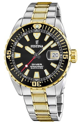 Festina Herren Uhr Analog aus Edelstahl 316L Mehrfarbig - Quarzwerk - Kalender - Saphirglas mit hoher Widerstandsfähigkeit - Wasserdicht bis 20 ATM F20706/3 The Originals