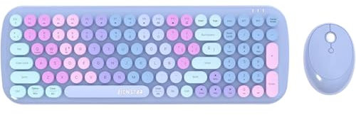 zienstar-Kit de Teclado y Ratón Español,Multicolor,Modo Dual,Multi Dispositivo,Inalámbrico USB & Bluetooth-Azul