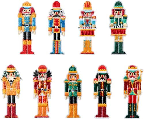 Weihnachten Flicken Patches, 9pcs Nussknacker-Aufnäher zum Aufbügeln, Aufnäher Weihnachten Dekoration, Weihnachten Nussknacker Patches zum Aufbügeln, Weihnachtsapplikation