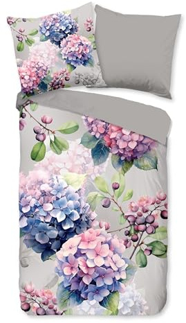 Good Morning Baumwoll-Bettwäsche 135x200 Julia Hortensien Silber rosa blau 33108
