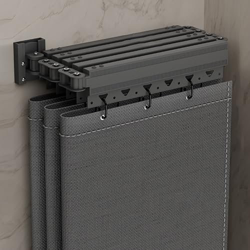 SONGMIKY Faltbare Duschvorhangstange mit Saugnapf, Wandmontage Eckvorhangstangen, Verstellbarer Winkel Duschvorhangstange, Duschvorhangstange Verformbar Ohne Bohrer(3-fold 70-104cm)