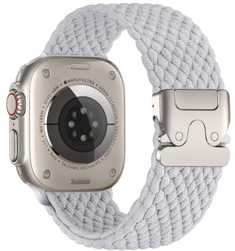 Epova Bracelet Tressé Compatible avec Apple Watch Ultra Bracelet 49mm 46mm 45mm 44mm 42mm - Homme Femme Élastique en Tissu Nylon Sport Bracelet pour iWatch SE 3 Series 11 10 9 8 7 6 5 4 3, BlancGris