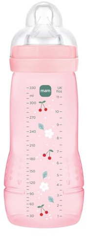 MAM Easy Active 6+ Months Berry Colour (330 ml) - With Silicone Teat Ultra-Fast X Speed Flow - Baby with Airtight Seal