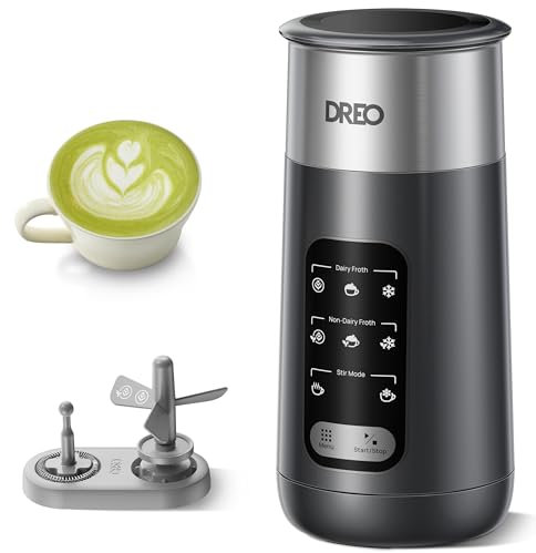 Dreo BaristaMaker Air Milk Frother, 8-in-1 Electric Frothers for Latte Art Coffee, 9oz/270ml for Dairy and Non-Dairy Milk with LED, Automatic Warm and Cold Foam Frother, Easy to Clean, Dark Black
