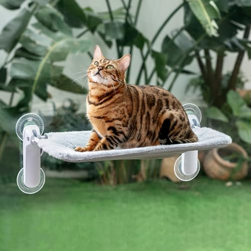 GUUSII HOME Cat Window Bed Hammock Foldable Kitten Windowsill Perch for Indoor Large Cats Hanging Seat with Suction Cups Kitty Window Sill Lounger Shelf Machine Washable Cover 54 * 30cm(Light Grey,M)
