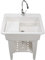 Lavandino Multifunzione in Plastica, Lavatoio da Esterno con Rubinetto in Acciaio Inox, Asse per Strofinare, Ripiano Portaoggetti, per Lavanderia, Cucina e Uso Esterno(White,80cm/31in)