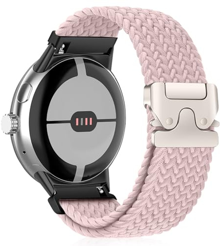 HinZann Bracelet pour Google Pixel Watch 5/4/3 41mm/ Watch 2/1 - Rose | Bracelet de Montre Nylon Tressé, Sport Elastique Bracelet de Rechange Remplacement, Réglable, Extensible, Femmes Hommes