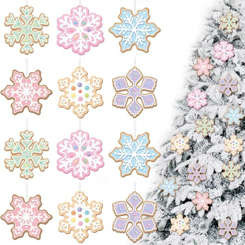 Woanger 60 Pcs Pastel Candy Snowflakes, Christmas Tree Hanging Ornaments | Wooden Macaron Xmas Candy Snowflake Ornaments for Christmas Tree, Wedding Party, Winter, Ceiling Hanging Decor