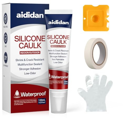 Silicone Caulk 4.23 Fl Oz for Kitchen & Bathroom - White, Waterproof Silicone Sealant for Window Toilet Sink Door Caulking Sealant Stronger Adhesion Shrink & Crack Proof (1 Pack)