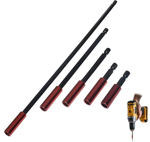 Set de 5 Porte-embouts Magnétiques, 50/60/100/150/300mm Rallonge Embout Visseuse 1/4'' Rallonges Magnétiques pour Embouts Hexagonaux Changement Rapide pour Perceuses Tournevi Outils de Montage(Rouge)