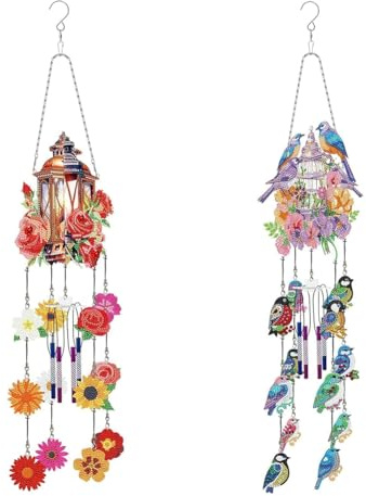 Puthernm Wind Spinner DIY Art Painting Wind Chime Double Sided Hanging Ornament for Garden 2 Pieces