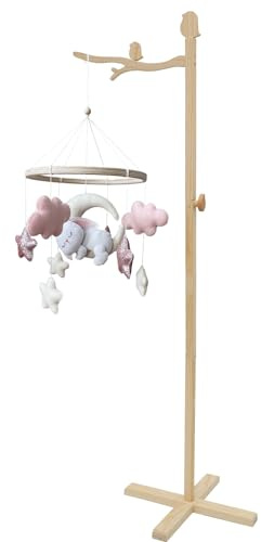 BAODBF Mobile Halterung Holz für Babybett,135CM Stehend Verstellbarer Ständer Mobile Halterung für Babybett,Aufhängung Windspiele Bettglocke
