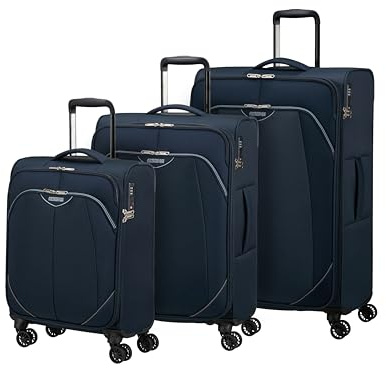 American Tourister Poproll - Juego de 3 Maletas Blandas (Equipaje de Mano, Mediana, Grande), Ligero - Azul (Navy)