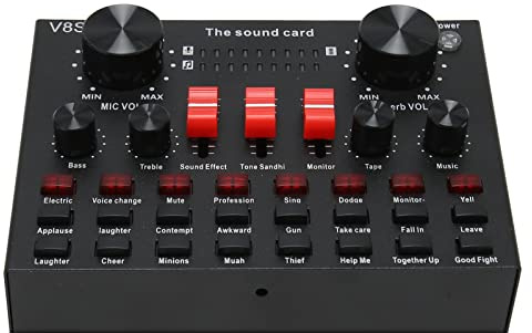 Haofy Carte Son Live, Métal Noir V8S avec 16 Effets, Mélangeur 8 Modes pour karaoké, Compatible avec Téléphones Portables et Tablettes (Black)