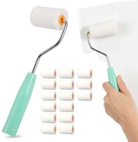 THQAE set da 16 pezzi Rulli Pittura Piccoli,Set Rullini per Vernici,Rulli in Schiuma per Pittura Pareti,Mini Rullo Pittura con Manico,Perfetto per Muri ristrutturazione,5 * 3.5cm