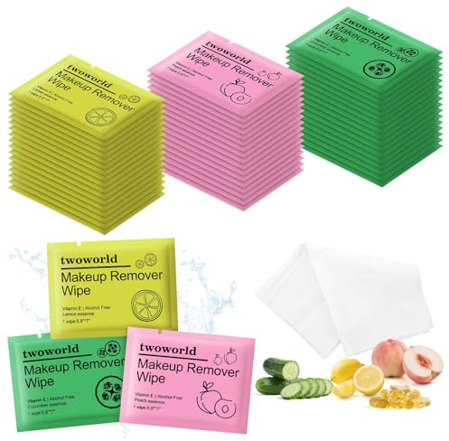 60 Makeup Remover Wipes Bulk Individually Wrapped Travel Makeup Wipes | Makeup Wipes Hypoallergenic,Alcohol-Free,Gentle for Face Cleansing Mascara Lipstick Travel Hotel(Three Flavors)
