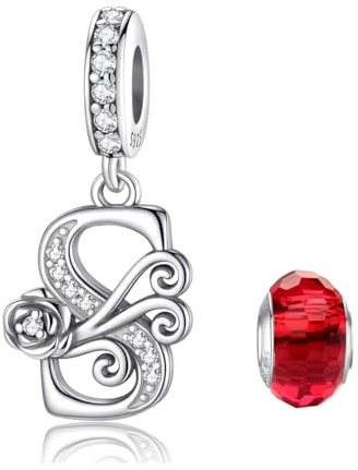 LNQOBU Rose Charms Lettre de L'alphabet Argent sterling 925 Avec 5A Zircone Femmes Perles Charm Compatible Pour European Bracelet