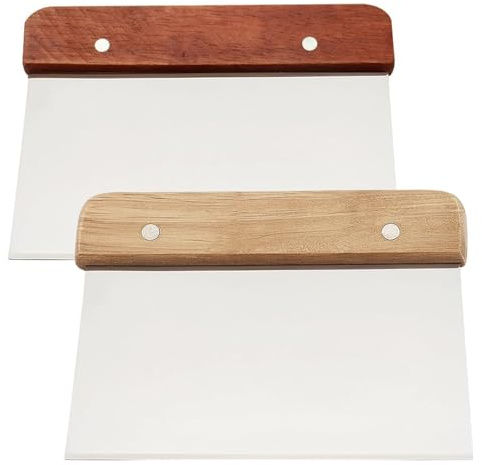 2 PCS Dough Scraper Stainless Steel, Pastry Scrapers with Wooden Handle Bread Dough Cutter Bench Scraper Kitchen, Durable Kitchen Scrapers for Bread Cake Butter