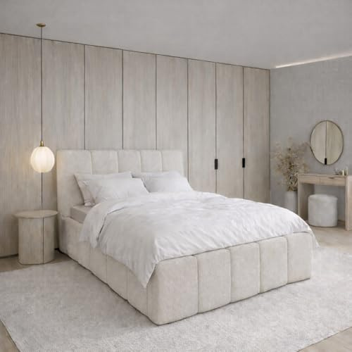 FURNISTAR Polsterbett Cloudy mit Bettkasten, Bett 120x200, Doppelbett mit Stauraum und Lattenrost, Boxspringbett-Optik, ohne Matratze, Schlafzimmer - Beige