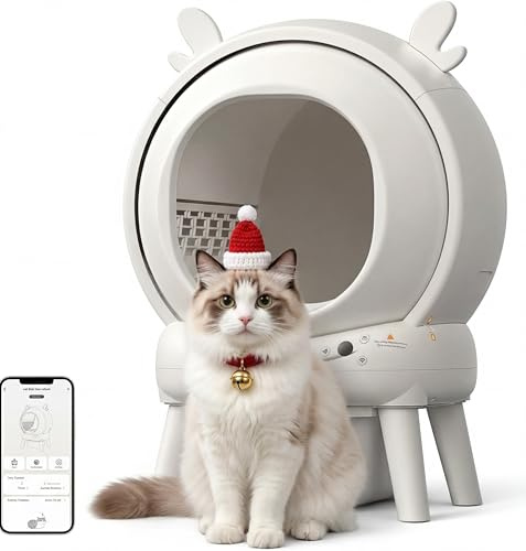 Selbstreinigende Katzentoilette, 60 l, automatische Katzentoilette, Sicherheitssensoren, Fallenschutz, Geruchsneutralisierung, App-Steuerung, einfache Reinigung, großes Fassungsvermögen