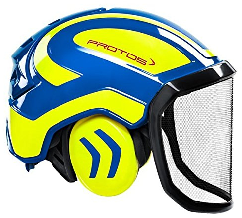 PROTOS® Sicherheitshelm Integral Forest Gehörschutz, Farbe:blau/gelb, Ausstattung:grobes Visier