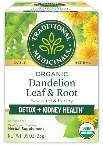 Traditional Medicinals Organic, Dandelion Leaf & Root - Dandelion Root Tea, Supports Normal Detox + Digestion - Kosher, Non-GMO, Caffeine-Free, Compostable - 16 Tea Bags