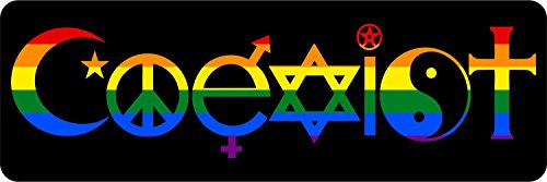 Akachafactory Aufkleber für Auto, Motorrad, Motiv: Coexist, Frieden, Toleranz, Religion, Regenbogenfarben