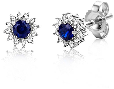 Miore Damen Saphir Ohrstecker/Ohrringe Weißgold 9KT (375) mit Diamant Brillanten 0.10 ct