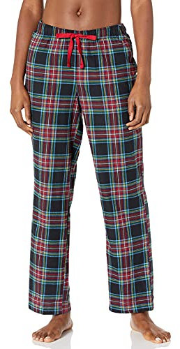 Amazon Essentials Pantaloni di Pigiama in Flanella Donna, Nero Motivo Scozzese, XXL