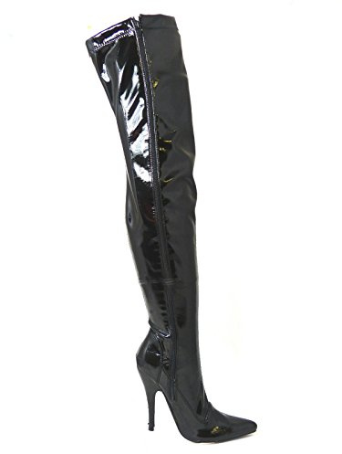 Bismaa Womens Ladies Sexy Thigh High Kinky Fetish Over The Knee Stiletto Heel Full Side Zip Boots Size UK 3-12 (6 UK, Black Patent)