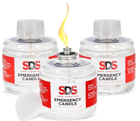 SDS Velas de aceite líquido, velas de supervivencia de larga combustión, 115 horas, paquete de 3