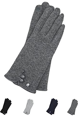 AKAROA ESTD 2019 Damen Handschuhe KEA, Touchscreen Handschuhe, extra weiches Teddyfutter, elastisches Jerseymaterial, 100% vegan, anthrazit S-M
