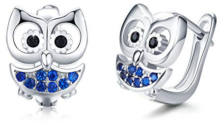 Ohrringe Creolen Eule Mädchen 925 Sterling Silber Kinder Creolen Klein Ohrringe Kreolen für Damen Durchmesser 10,5 mm Klappcreolen Eulen Tier Ohrringe für Damen/Mädchen/Mutter/Tochter