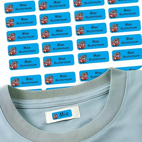 Sunnywall® 37 Selbstklebende Namensschilder & Namensaufkleber für Kleidung & Gegenstände - waschmaschinengeeignet | Ideal für Kinder, Schule und Kita (3,8x1,4 cm) (Feuerwehr 41)