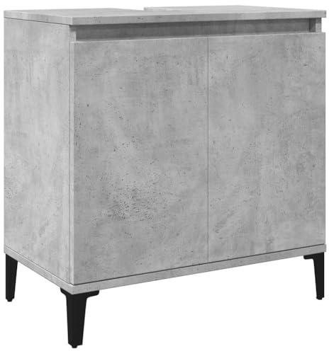HFXHIJXQ Meuble sous-lavabo, gris béton, 58 x 33 x 60 cm, en matériau dérivé du bois, lavabo moderne avec pieds en métal, armoire de salle de bain peu encombrante pour petits WC d'invités et salle de