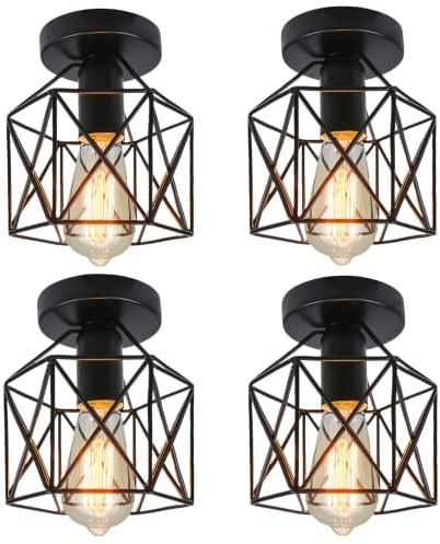 Biqing Vintage Deckenleuchte Retro E27 Deckenlampe Industrie Lampenschirm Metall Lampe Decke für Flur Küche Kleine Zimmer Korridor, 4 Stücke, Keine Glühbirnen
