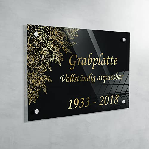 GRAVURE CONCEPT Plaque funéraire personnalisée en Troglass – Stèle Commémorative – Couleur, Motif et Dimensions Personnalisables (Fond Noir - 20 x 30 cm)