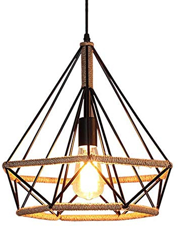 Vintage Pendelleuchte Hanfseil Hängelampe Esstisch Deckenleuchte Retro Kreative Design Pendellampe Metall Lampenschirm Kronleuchter Hängeleuchte für Küche Esszimmer Loft Restaurant E27, Schwarz