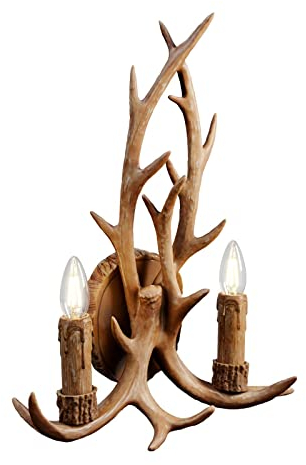 Lindby Wandleuchte, Wandlampe Innen Fibi (Landhaus Vintage Rustikal) in Braun (2 flammig E14) - Wandstrahler Wandbeleuchtung Schlafzimmer/Wohnzimmer Wohnzimmerleuchte