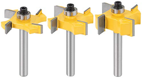 Bestgle 3pcs 1/4 Inch Rabbeting Router Bit Set 4 Wings Slotting Cutter Bit with Top Bearing for Woodworking Milling Cutter Tool 1/4 3/8 1/2
